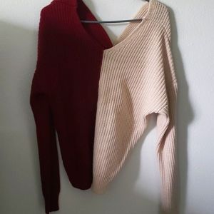 Women's Long Sleeve Knit Top - Burgundy and Cream